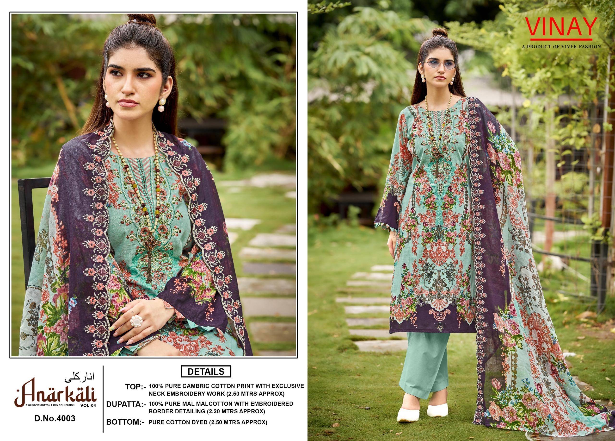 VINAY VOL 4 By Vivek Fashion 4001 To 4008 Beautiful Festive Suits Stylish Fancy Colorful Casual Wear & Ethnic Wear PURE CAMBRIC COTTON Print Dresses At Wholesale Price